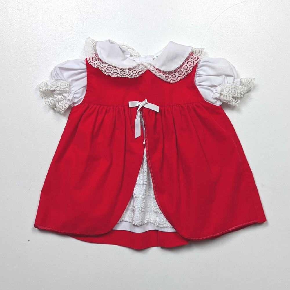 Vintage Babyfair Dress Baby Girls Size 9m Red Velvet Christmas Holiday